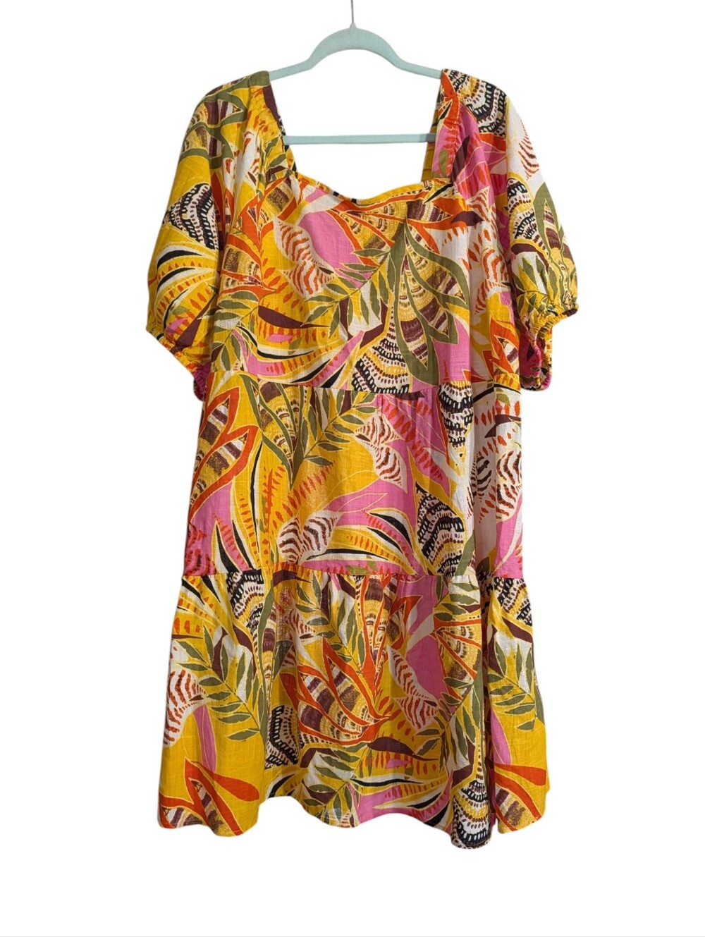 Mille Gabrielle Tropical Print Tiered Cotton Dress | 1X | Puff Sleeve Vacation - Picture 2 of 11